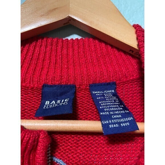 Vintage Basic Editions Women's Red Snowman Santa Claus Zip Up Sweater Small - Picture 9 of 11